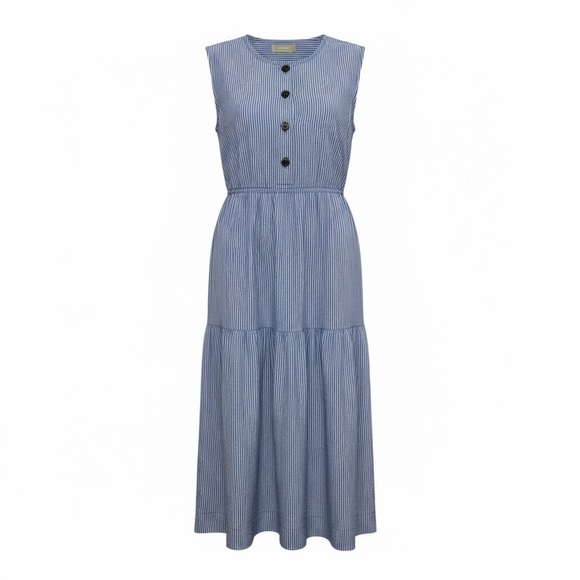 Everlane Dresses & Skirts - Everlane The Tiered Midi Blue & White Stripe Dress Size Small